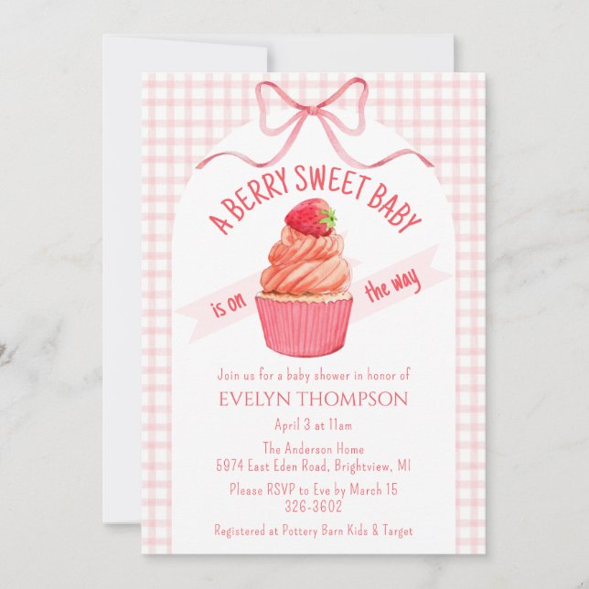 008 Blush Pink Berry Sweet Strawberry Baby Shower Invitation (Front)