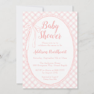 008 Blush Pink Heirloom Lace Gingham Baby Shower Invitation