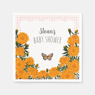008 Blush Pink Marigold Gingham Baby Shower Napkin