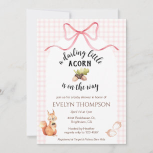 008 Blush Pink Squirrel Acorn Gingham Baby Shower Invitation
