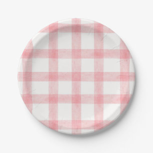 008 Blush Pink Watercolor Plaid Small Paper Plates