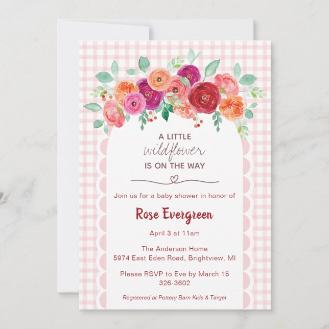 008 Blush Watercolor Wildflower Baby Shower Invitation (Front)