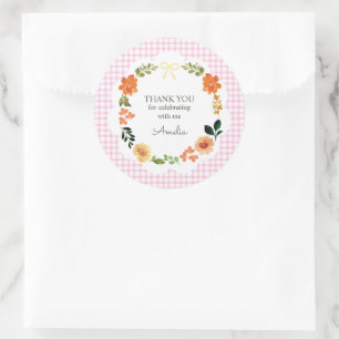 009 Fuchsia Pink Floral Gingham Baby Shower Classic Round Sticker