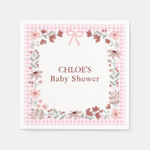 009 Fuchsia Pink Wildflower Bow Gingham Shower Napkin