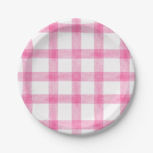 009 Fuchsia Watercolor Plaid Small Paper Plates