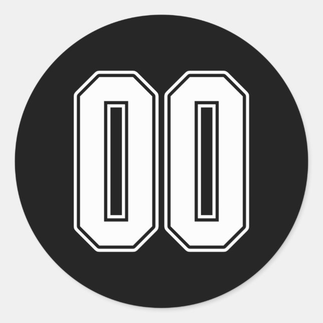 00 White Outline Number 00 Sports Fan Jersey Classic Round Sticker (Front)