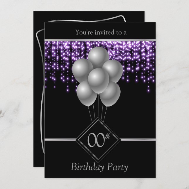 00th Birthday Celebration with Purple Starlights Invitation (Front/Back)