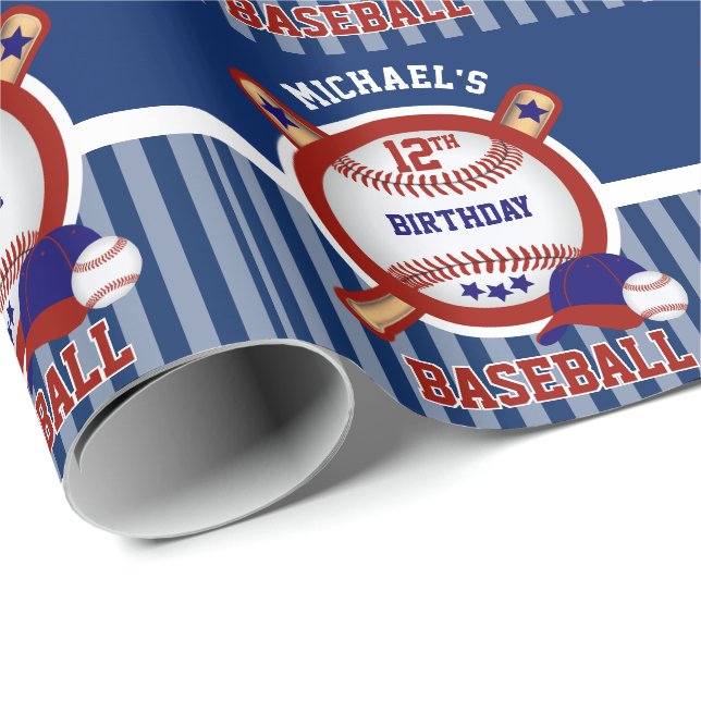 00th Birthday Party - Baseball - Dark Blue Wrapping Paper (Roll Corner)