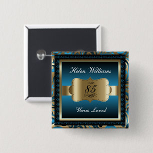 00th Birthday Party   Blue and Gold 15 Cm Square Badge
