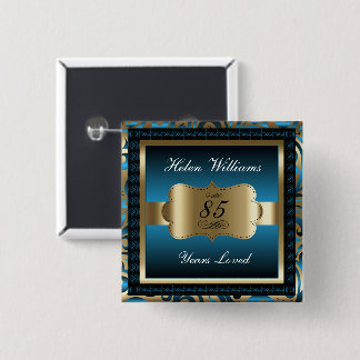 00th Birthday Party | Blue and Gold 15 Cm Square Badge