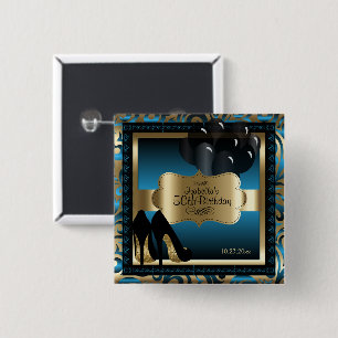 00th Birthday Party   Blue and Gold 15 Cm Square Badge