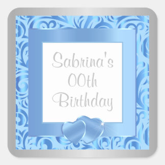 00th Birthday Party | DIY Text | Blue Square Sticker