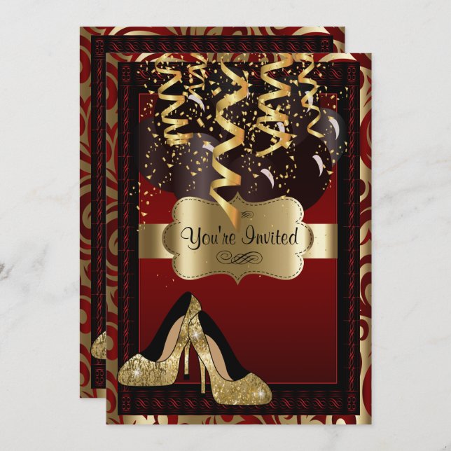 00th Birthday Party | Gold High Heels Leopard Invitation (Front/Back)