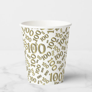 00th Birthday Party Gold/White Number Pattern Paper Cups