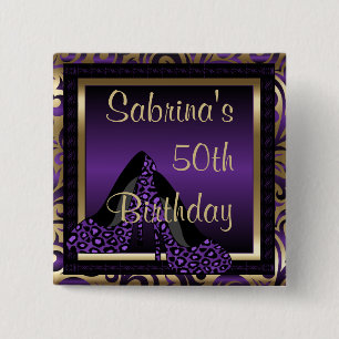 00th Birthday Party   Purple Leopard High Heels 15 Cm Square Badge