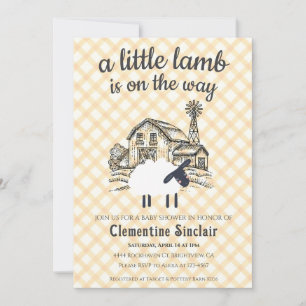 010 Amber A Little Lamb Farm Gingham Baby Shower Invitation