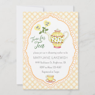 010 Amber Cute Gingham Tea Party Baby Shower Invitation