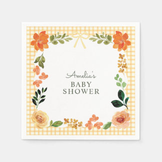 010 Amber Floral Gingham Baby Shower Napkin