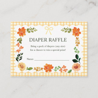 010 Amber Gingham Baby Shower Diaper Raffle Enclosure Card