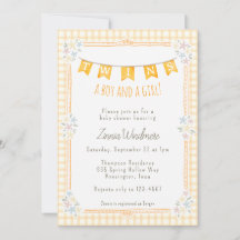 010 Amber Orange Gingham Floral Twins Baby Shower