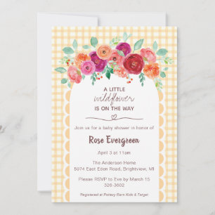 010 Amber Plaid Watercolor Wildflower Baby Shower Invitation