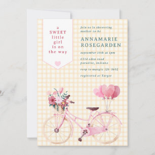 010 Amber Sweet Floral Girl Bike Baby Shower Invitation