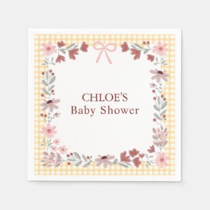 010 Amber Wildflower Bow Gingham Shower Napkin