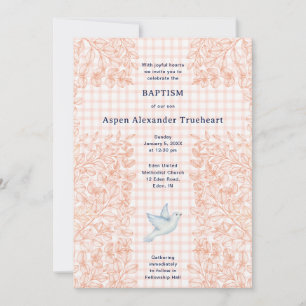011 Terracotta Botanical Cross Gingham Baptism Invitation
