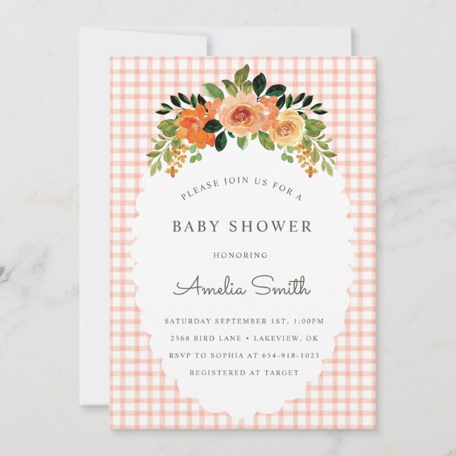 011 Terracotta Gingham Baby Shower Invitations (Front)