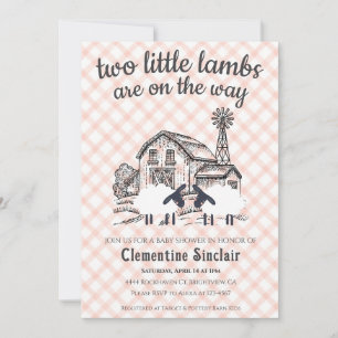 011 Terracotta Little Lambs Farm Plaid Baby Shower Invitation