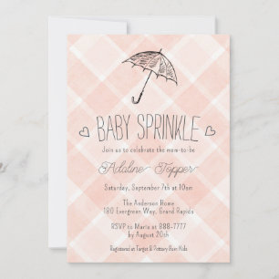 011 Terracotta Plaid Umbrella Baby Sprinkle Shower Invitation