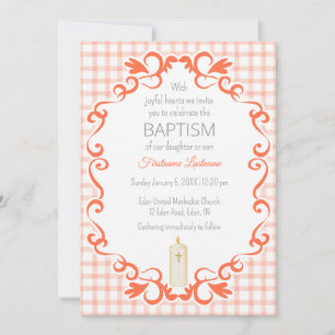 011 Terracotta Scroll Gingham Cross Candle Baptism Invitation