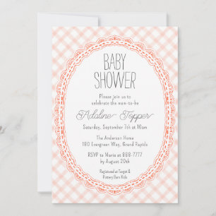 011 Terracotta Vintage Frame Gingham Baby Shower Invitation