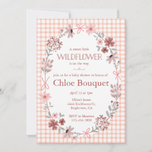 011 Terracotta Wildflower Bow Gingham Baby Shower Invitation