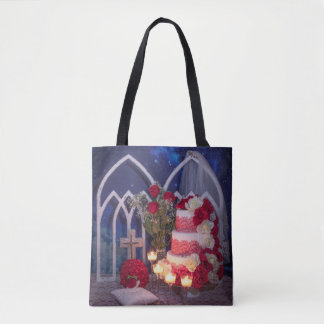 0128-Wedding Cake with Candles, Veil, Bouquet Tote Bag