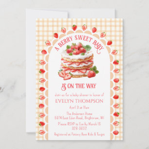 012 Copper Plaid Strawberry Shortcake Baby Shower Invitation