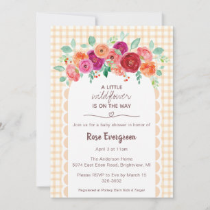 012 Copper Plaid Watercolor Wildflower Baby Shower Invitation