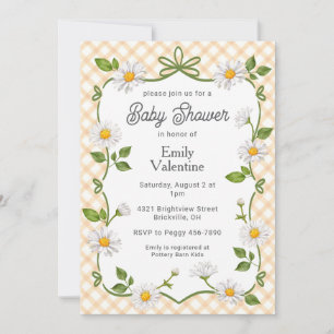 012 Copper Rust Floral Daisy Plaid Baby Shower Invitation