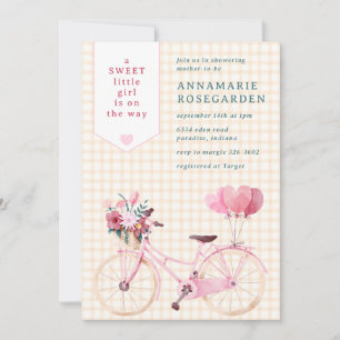 012 Copper Sweet Floral Girl Bike Baby Shower Invitation
