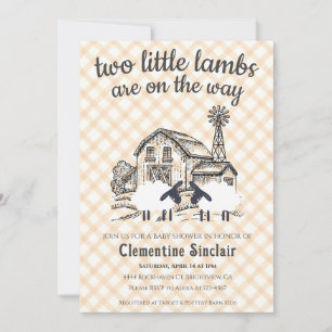 012 Copper Two Little Lambs Farm Plaid Baby Shower Invitation