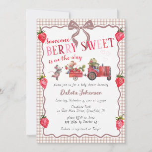 013 Chocolate Gingham Berry Sweet Farm Baby Shower Invitation