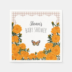 013 Chocolate Marigold Monarch Gingham Baby Shower Napkin