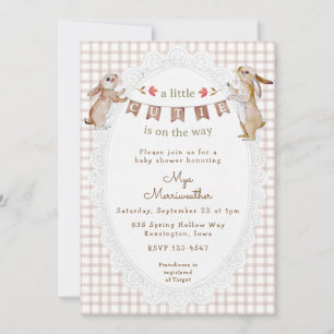 013 Chocolate Sweet Bunny Gingham Baby Shower Invitation
