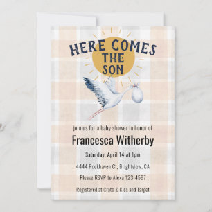 014 Latte 020 Fog Sun Plaid Stork Baby Shower Invitation