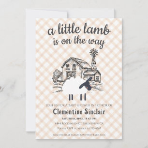 014 Latte A Little Lamb Farm Plaid Baby Shower Invitation