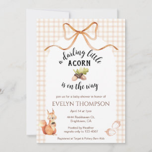 014 Latte Cute Squirrel Acorn Gingham Baby Shower Invitation