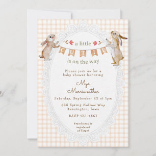 014 Latte Tan Sweet Bunny Gingham Baby Shower Invitation