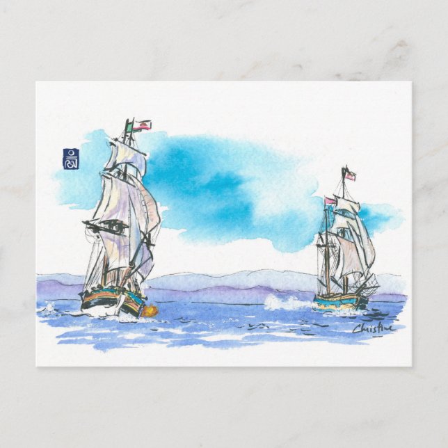 (014) Tall Ship Naval Combat Postcard (Front)