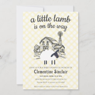 015 Lemon A Little Lamb Farm Plaid Baby Shower Invitation