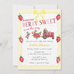 015 Lemon Gingham Berry Sweet Farm Baby Shower Invitation